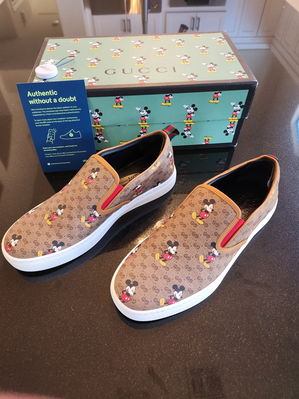 Authentic New Gucci Brown GG Mickey Mouse Slip-On Sneakers size G9/US9.5-10 - Picture 7 of 10